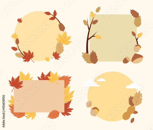 Post card decorated with autumn leaves. flat design style vector illustration.