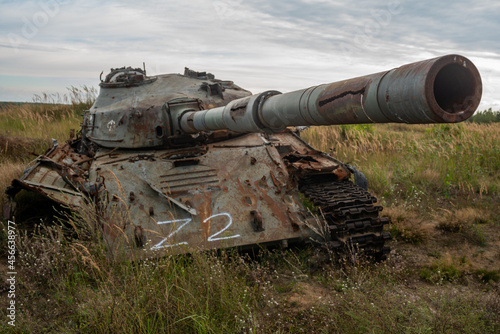 Old, destroyed tanks used as targets