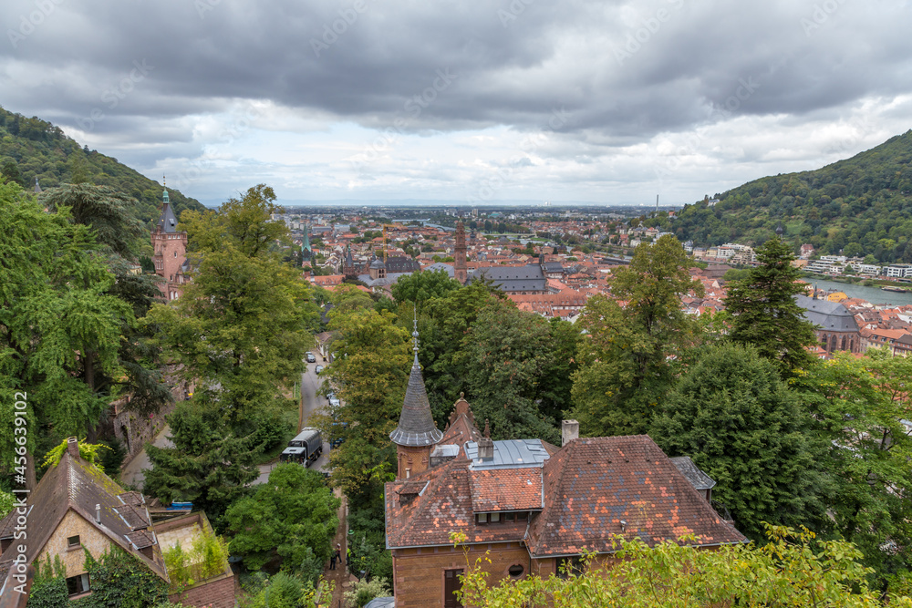 Heidelberg, Germany. Scenic view of the city from the observation deck of the castle
