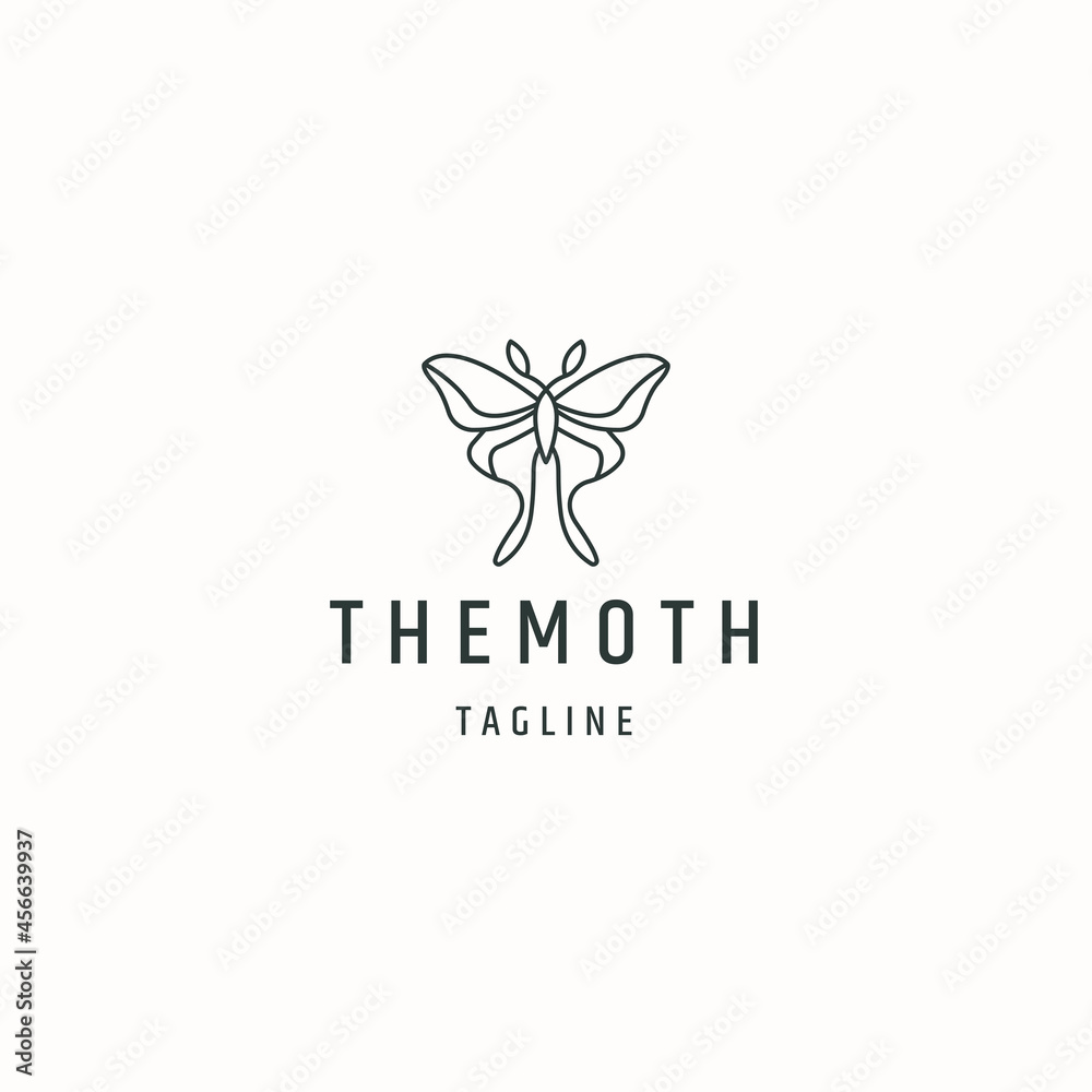 Moth line art logo icon design template flat vector illustration