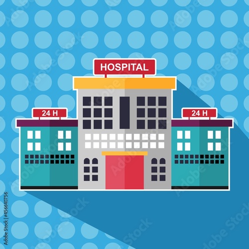 Hospital building flat icon long shadow. Hospital flat icon clinic color icons in trendy vector image.