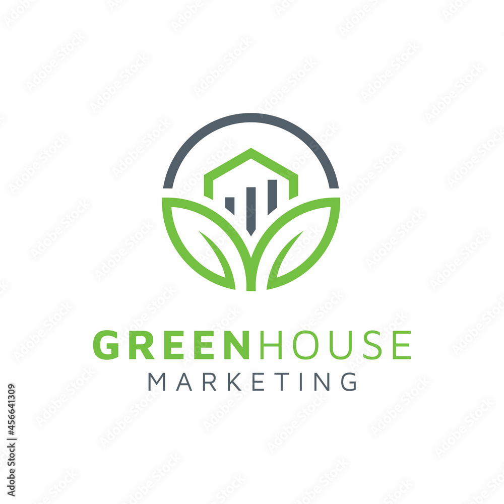 Fresh Leaf House with Statistic Marketing Financial Chart Bar Diagram for Real Estate Property Home Investment logo design Fresh Leaf House with Statistic Marketing Financial Chart Bar Diagram for Real Estate Property Home Investment logo design