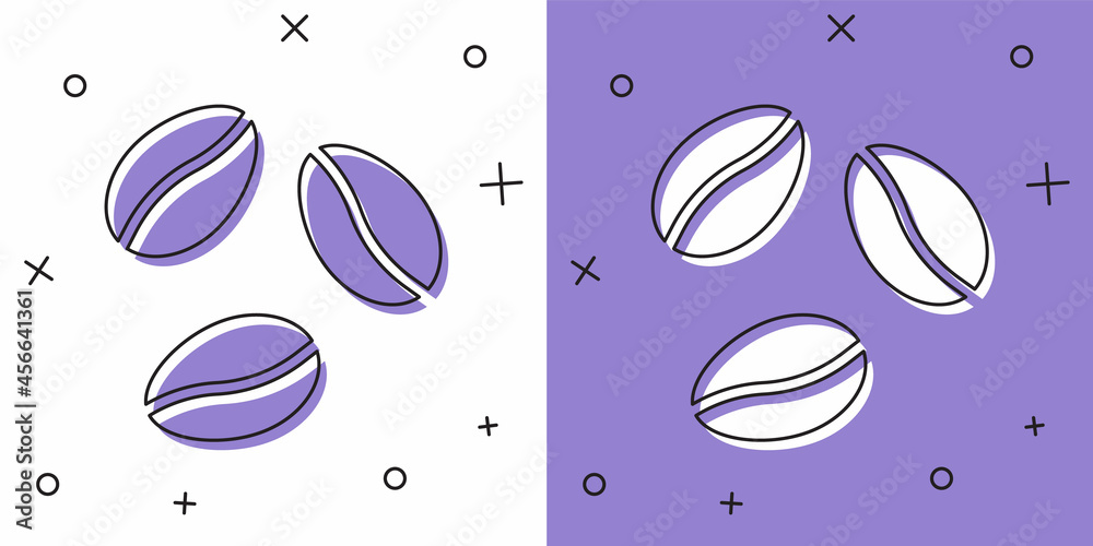 Set Coffee beans icon isolated on white and purple background. Vector