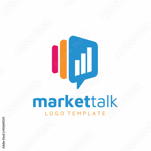 Bubble Chat Icon with Graphic Chart Stats Bar for Business Marketing Financial Talk logo design