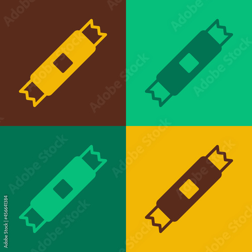 Pop art Sugar stick packets icon isolated on color background. Blank individual package for bulk food products as coffee, salt, spices. Vector