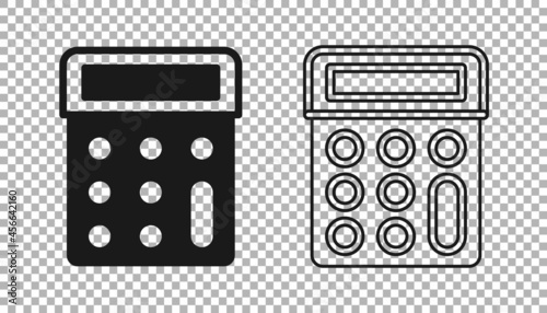 Black Calculator icon isolated on transparent background. Accounting symbol. Business calculations mathematics education and finance. Vector