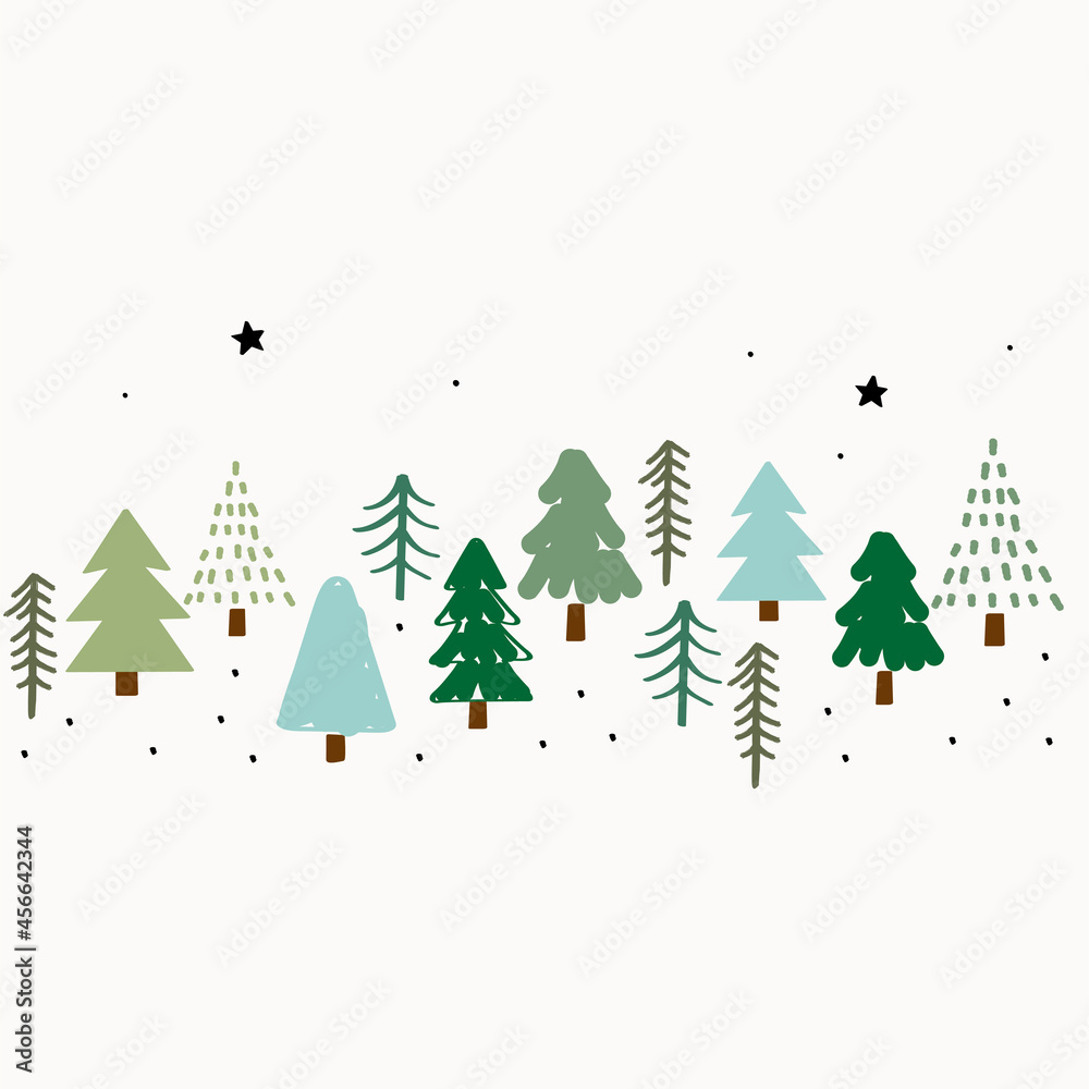 Obraz premium Christmas tree illustration , Vector hand drawn elements