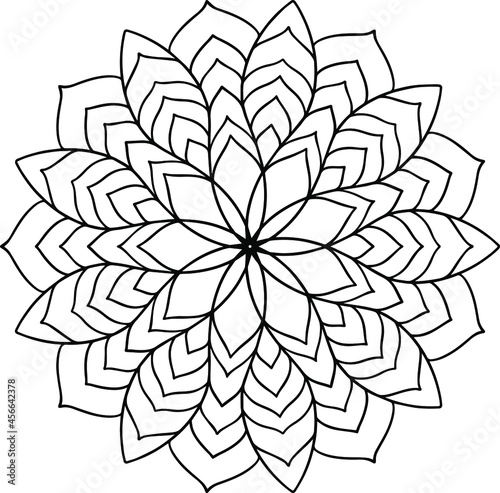 Easy mandala like flower or star, basic and simple mandalas Coloring Book for adults, seniors, and beginner. Digital drawing. Floral. Flower. Oriental. Book Page. Vector.	