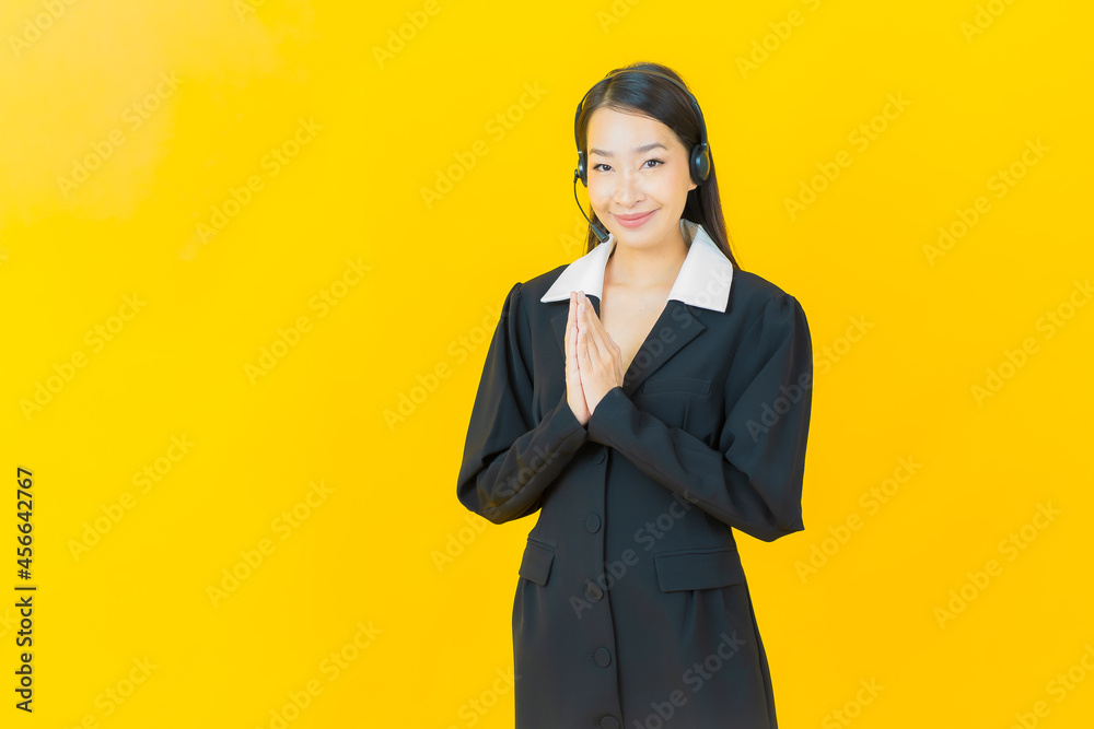 Portrait beautiful young asian woman with call center customer care service center