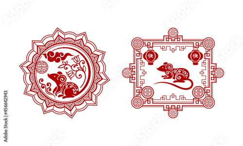 Chinese New Year Symbol Design with Rat Zodiac Sign Vector Set