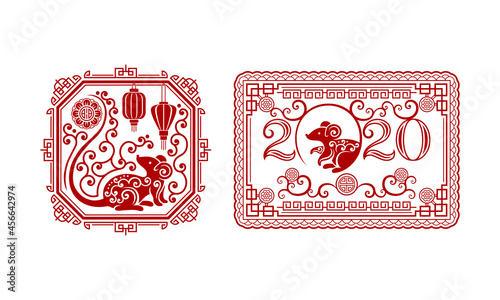 Chinese New Year Symbol Design with Rat Zodiac Sign Vector Set