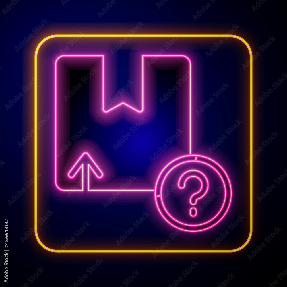 Glowing neon Carton cardboard box icon isolated on black background. Box, package, parcel sign. Delivery and packaging. Vector Glowing neon Carton cardboard box icon isolated on black background. Box, package, parcel sign. Delivery and packaging. Vector