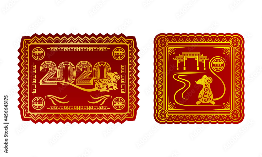 Chinese New Year Symbol Design with Rat Zodiac Sign Vector Set Chinese New Year Symbol Design with Rat Zodiac Sign Vector Set