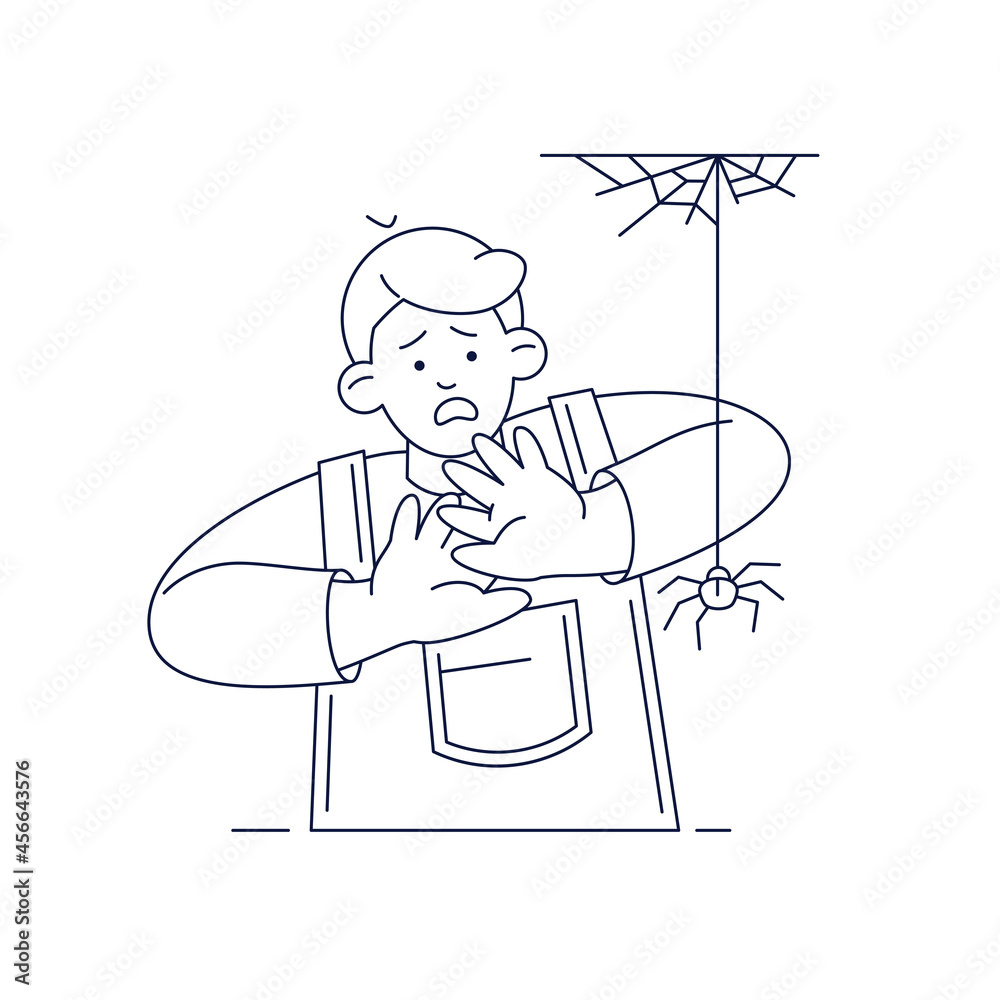 Scared Of Fear of Spiders, Childhood Irrational Fear vector illustration. Scared ...