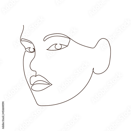 One line art. The girl's face is drawn in one line. Minimalistic design for a print, postcard, logo, poster. Vector.