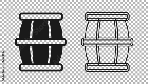 Black Wooden barrel with honey icon isolated on transparent background. Vector