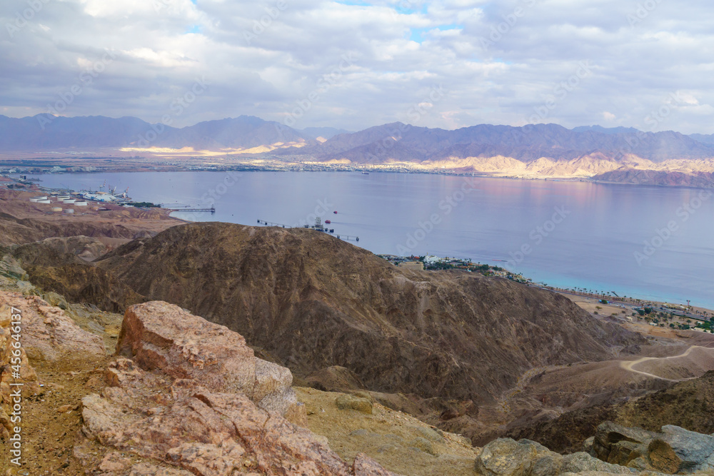 Fototapeta premium Mount Tzfahot and the gulf of Aqaba