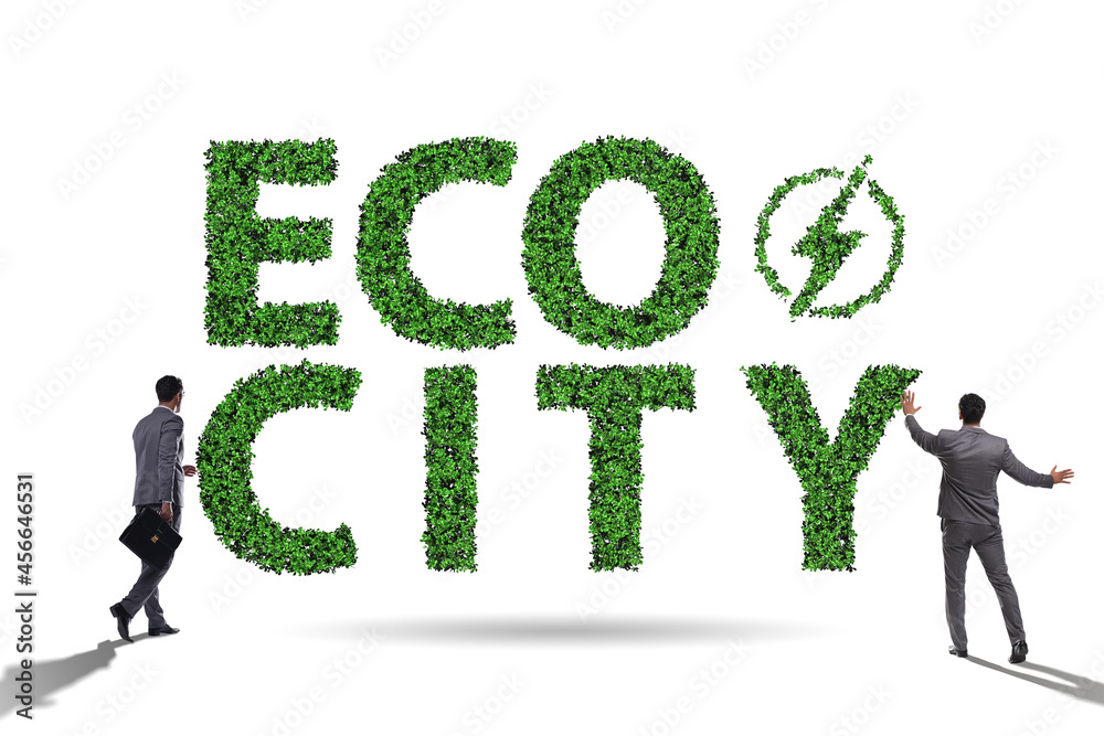 Fototapeta premium Eco city in ecology concept with businessman