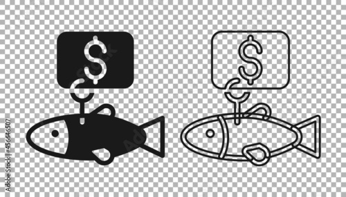 Black Price tag for fish icon isolated on transparent background. Vector