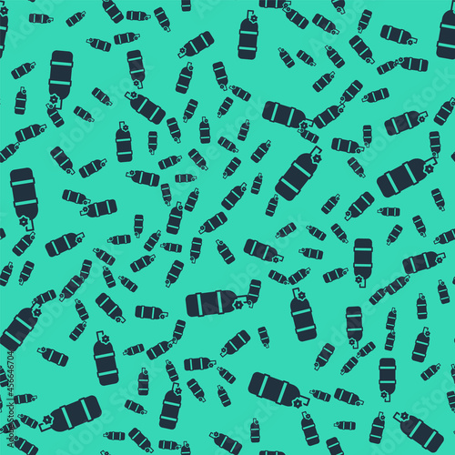 Black Aqualung icon isolated seamless pattern on green background. Oxygen tank for diver. Diving equipment. Extreme sport. Diving underwater equipment. Vector
