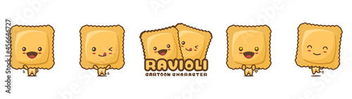 cute ravioli mascot, food cartoon illustration, with different facial expressions and poses
