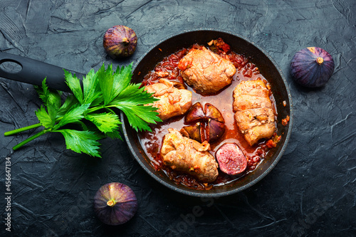 Chicken breast roll roast with figs photo