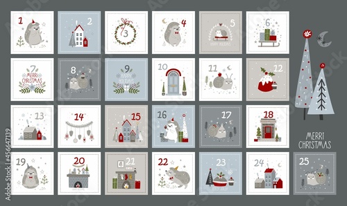 Christmas Advent calendar.Vector illustration. 