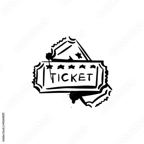 Vintage sketch tickets on a white isolated background. Cinema. Hand-drawn black and white illustration. Vector