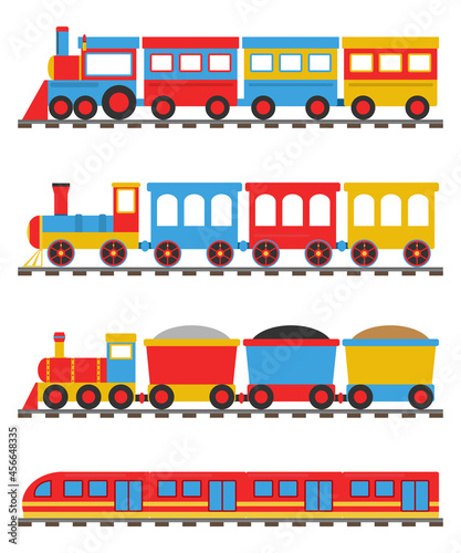 Cartoon trains  set of cartoon passenger and freight trains. Vector  cartoon illustration. Vector.
