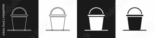 Set Bucket icon isolated on black and white background. Vector