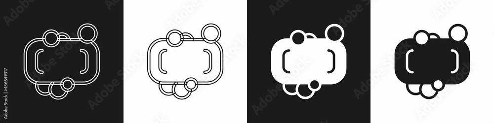 Set Bar of soap icon isolated on black and white background. Soap bar with bubbles. Vector