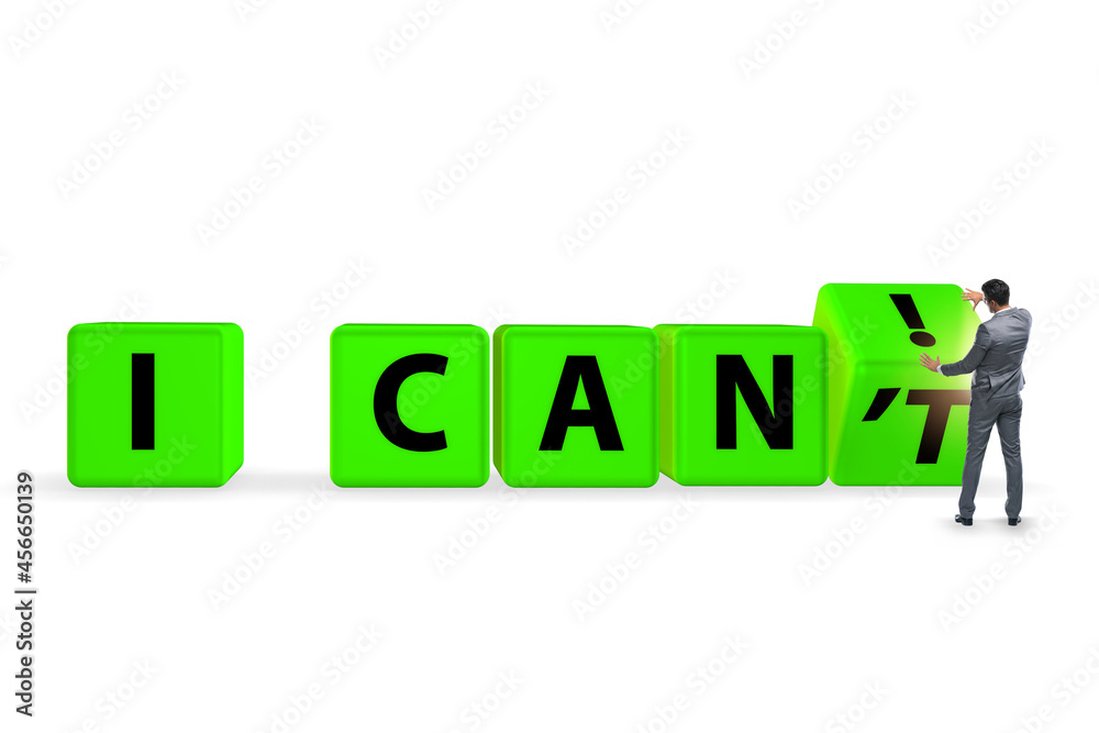 Determination concept with rotating cubes and businessman