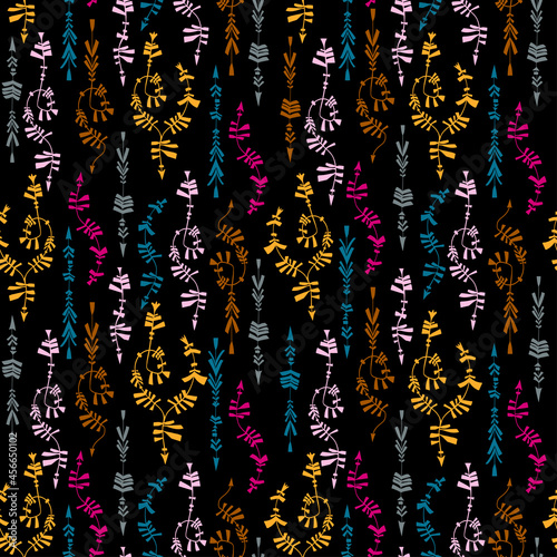 Abstract seamless pattern with funky creative arrows in minimalism aesthetic, retro background.