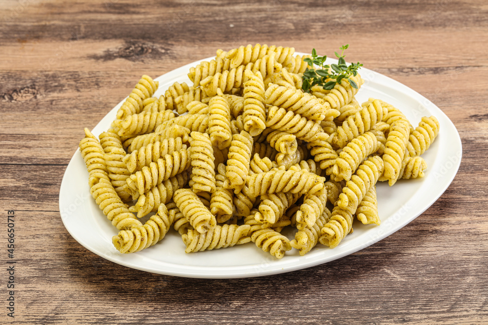 Italian pasta Fusilli with pesto Italian pasta Fusilli with pesto