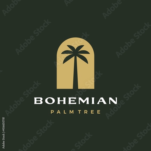 bohemian palm tree niche door logo vector icon illustration