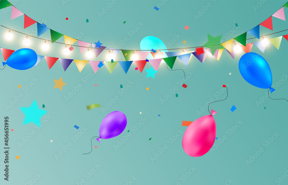 Colorful streamer with balloons. Template for congratulations. Stock