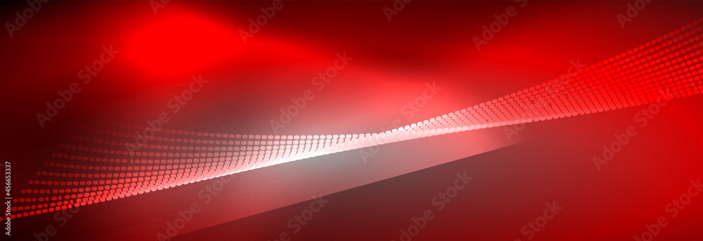 Fototapeta premium Neon shiny color background with light glowing wave line particles. Wallpaper background, design templates for business or technology presentations, internet posters or web brochure covers