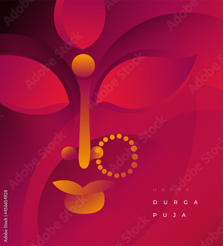 Happy Durga Puja Festival Celebration Greeting Background Template Design with Creative Goddess Durga Face Illustration photo