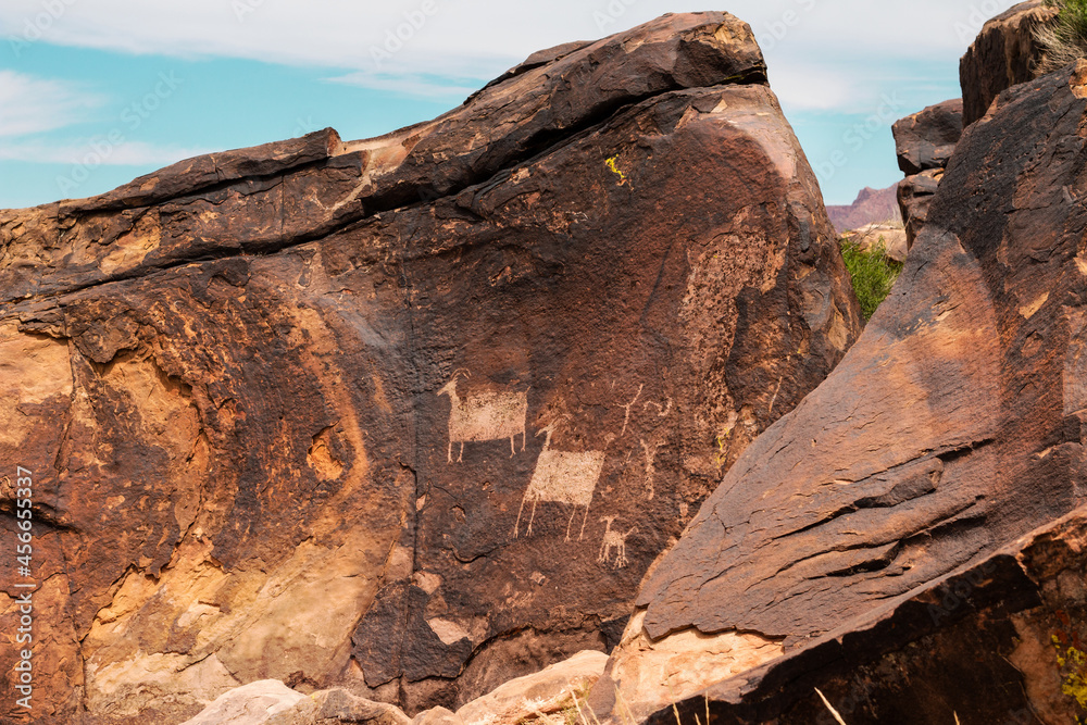Petroglyphs in the red rocks