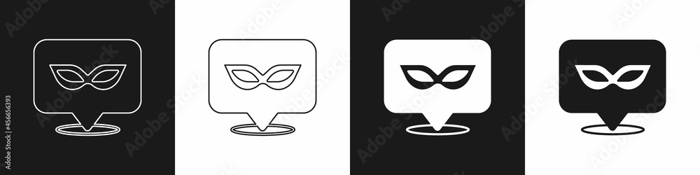 Set Carnival mask icon isolated on black and white background. Masquerade party mask. Vector