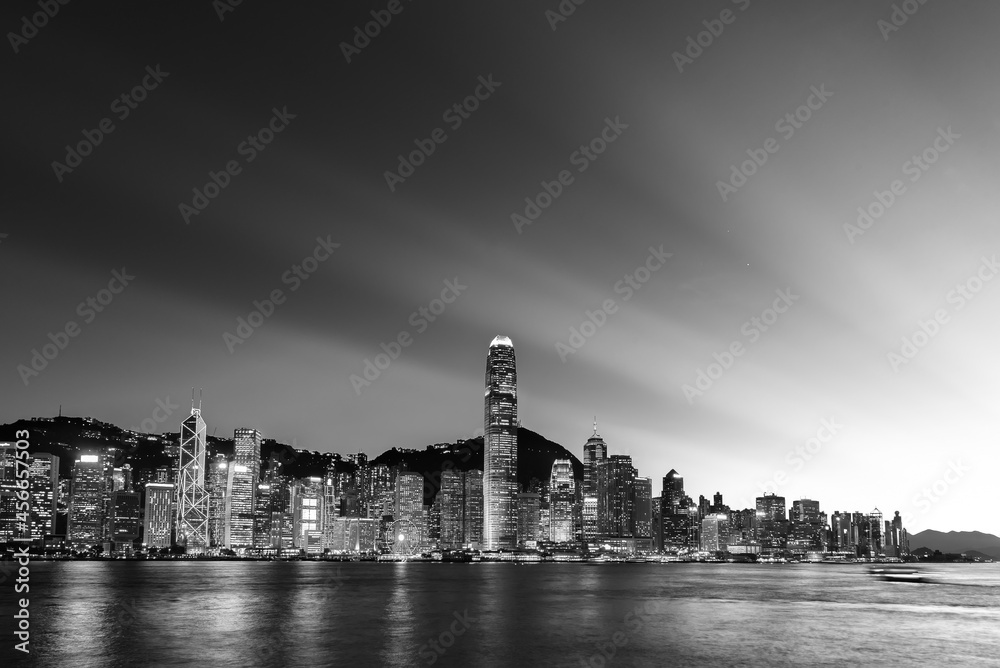 Scenery of Victoria harbor of Hong Kong city at dusk