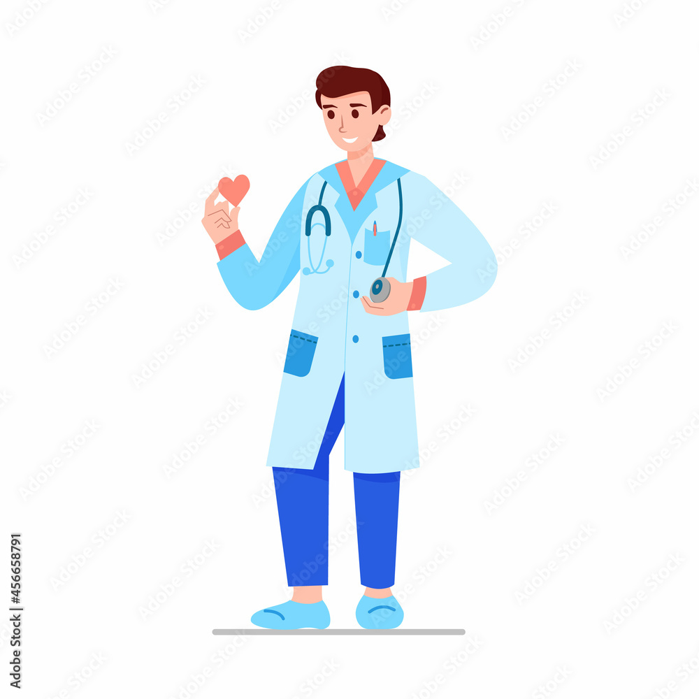Cardiologist doctor frontline character. February National Heart Month. Cardiologist doctor frontline character. February National Heart Month.