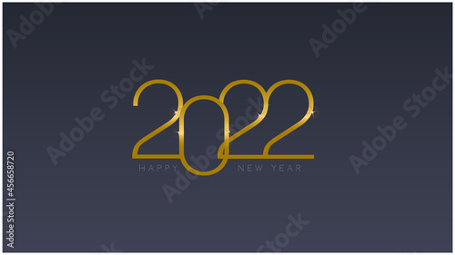 Happy new year 2022 gold text on navy blue dark background vector stock illustration