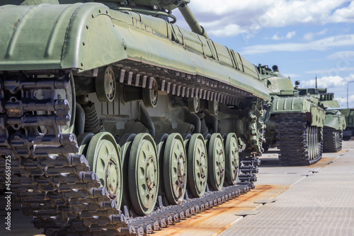 Tracks of a military tank large