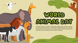 World animal day background with animals in jungle