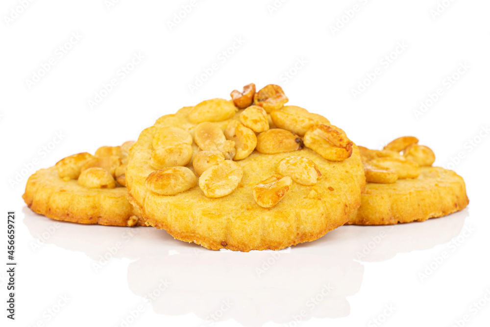 Group of three whole delicious cookie with peanuts on white background Group of three whole delicious cookie with peanuts on white background