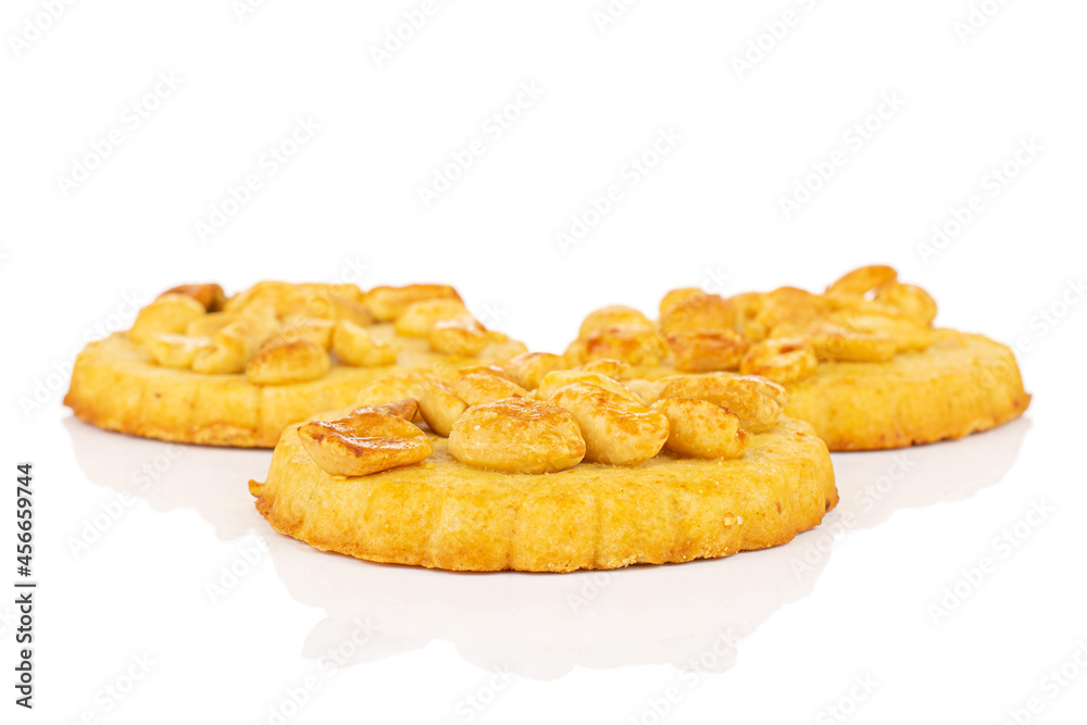 Group of three whole delicious cookie with peanuts in one group on white background Group of three whole delicious cookie with peanuts in one group on white background