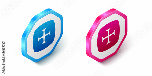 Isometric Crusade icon isolated on white background. Hexagon button. Vector