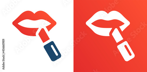 Lipstick on lip icon. Make up symbol