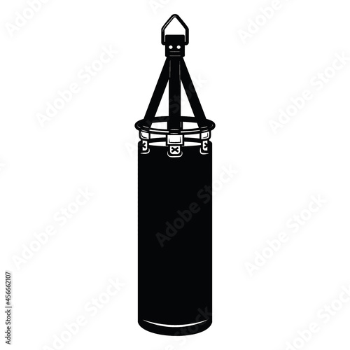 Illustration of boxing punching bag in vintage monochrome style. Design element for logo, label, sign, emblem, poster. Vector illustration